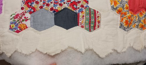 Vintage Grandmother’s Flower Garden Quilt Top 76X 86 Hand Pieced & Neat Quilting - Picture 9 of 20