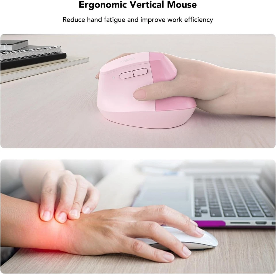 KYSONA EM18 Vertical Mouse – Bluetooth & 2.4G, 5-Level DPI, Silent – Pink - Image 3 of 4