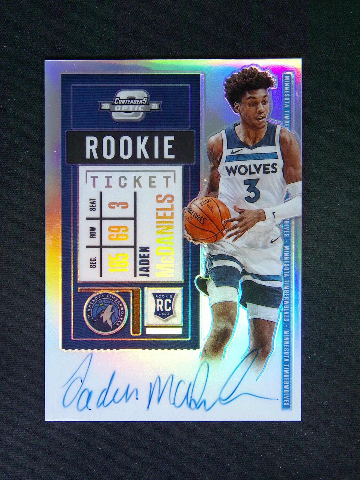 2020-21 Contenders Optic Jaden Mcdaniels #101 RC Auto Rookie Ticket Silver
