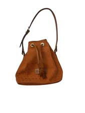 Vintage Dooney & Bourke Monogram Drawstring Bag Bucket Orange Brown