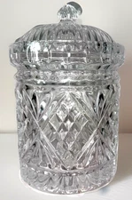Godinger Crystal Dublin Biscuit Barrel Jar Shannon Collection Fan & Criss Cross