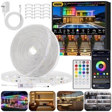 50Ft Outdoor RGBWW IC LED Strip Lights, IP67 Waterproof Multi-Colored 3000K-6...
