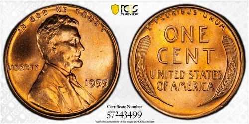 PCGS MS67 RD 1955 Lincoln Wheat Cent Red