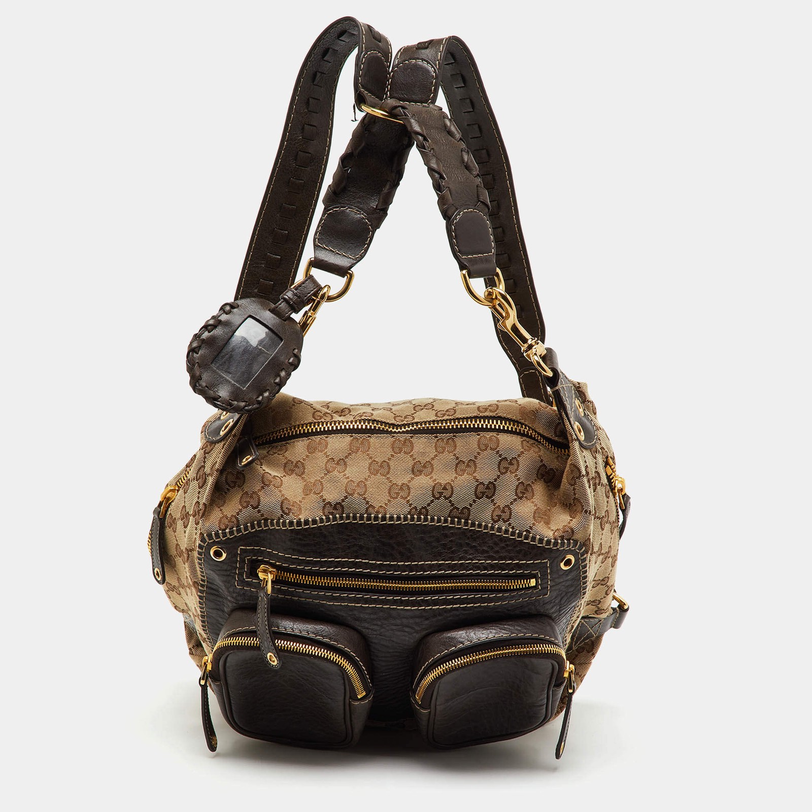 Gucci BeigeBrown GG Canvas and Leather Medium Darwin Convertible Backpack