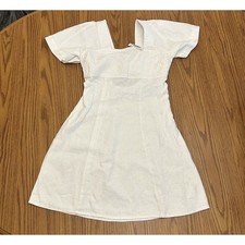 MADEWELL Square Neck Mini Dress with Back Cutout 100% Linen White Size 00 NEW