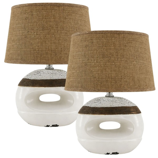 2X Tischlampe Lampe Nachttischlampe Tischleuchte Nachttisch Leuchte Beige Braun-image