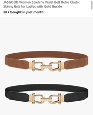 JASGOOD Women Stretchy Waist Belt Retro Elastic Skinny Belt for Ladies with Gold