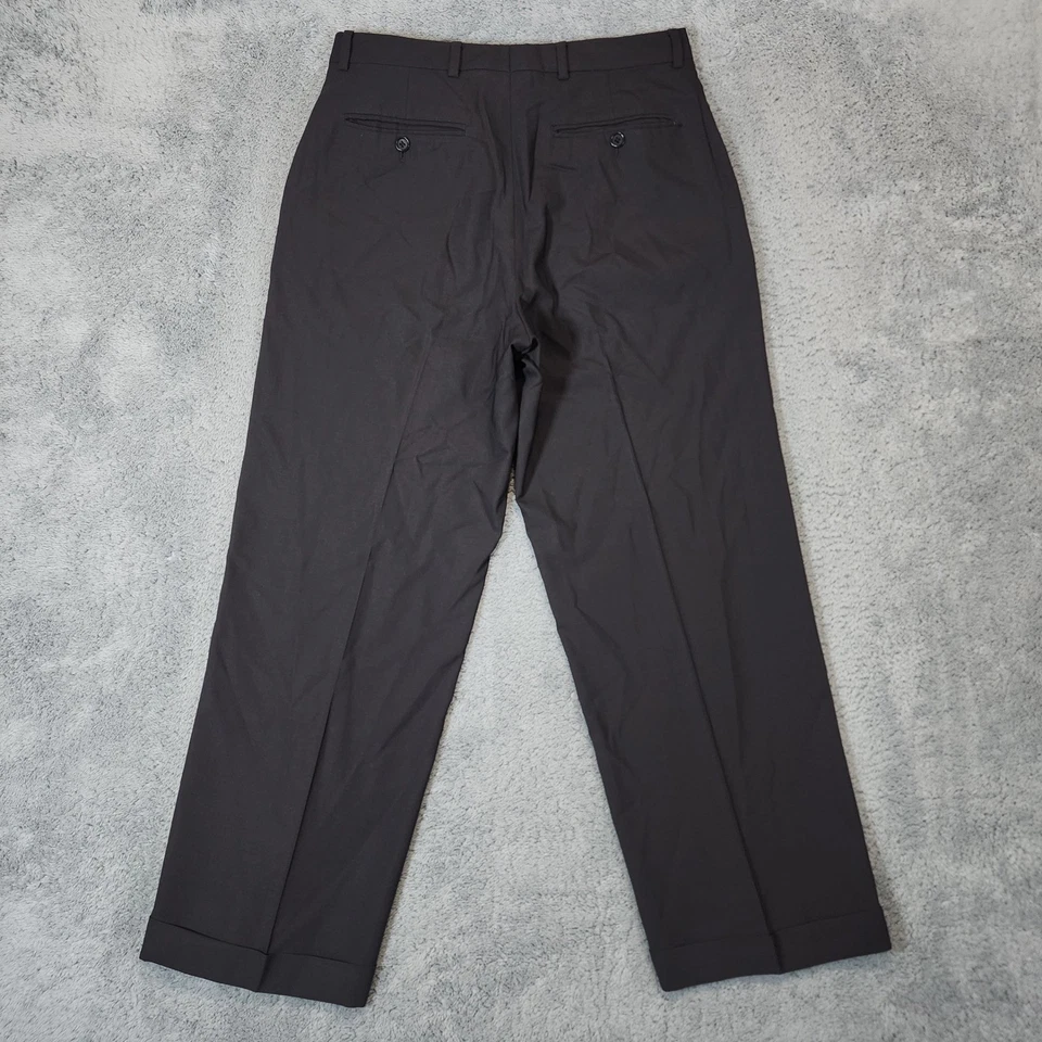 Pantalones de Lana Armani Collezioni Para Hombre 32x28 Negro Plisado Vestido Puños Hecho en Italia Foto 4 de 4