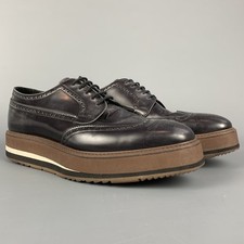 PRADA Size 10.5 Black & Brown Perforated Leather Platform Lace Up Shoes