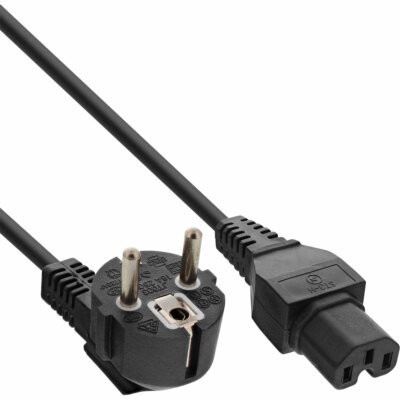 InLine  Netzkabel Schutzkontakt gewinkelt zu Warmgerätestecker C15 gerade 1,0m