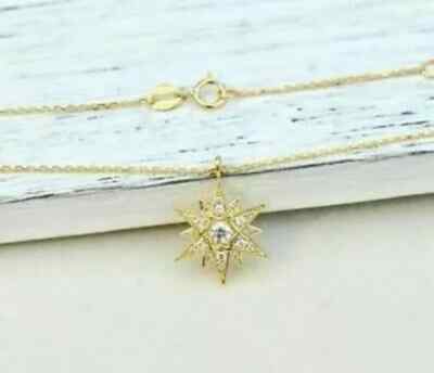 1Ct Round Cut VVS1/D Diamond Star Pendant 14K Yellow Gold Finish 18''Free Chain