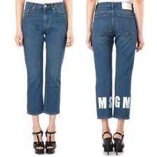 MSGM LOGO PRINT CROPPED JEANS