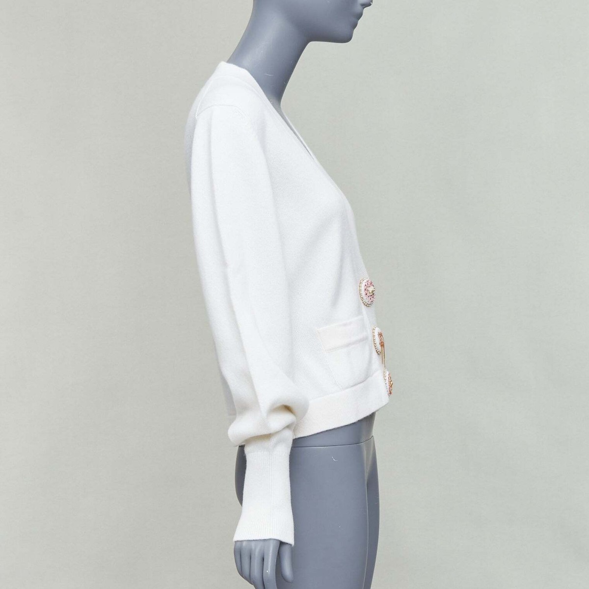CHANEL 22A off white cashmere blend pink CC crystal buttons