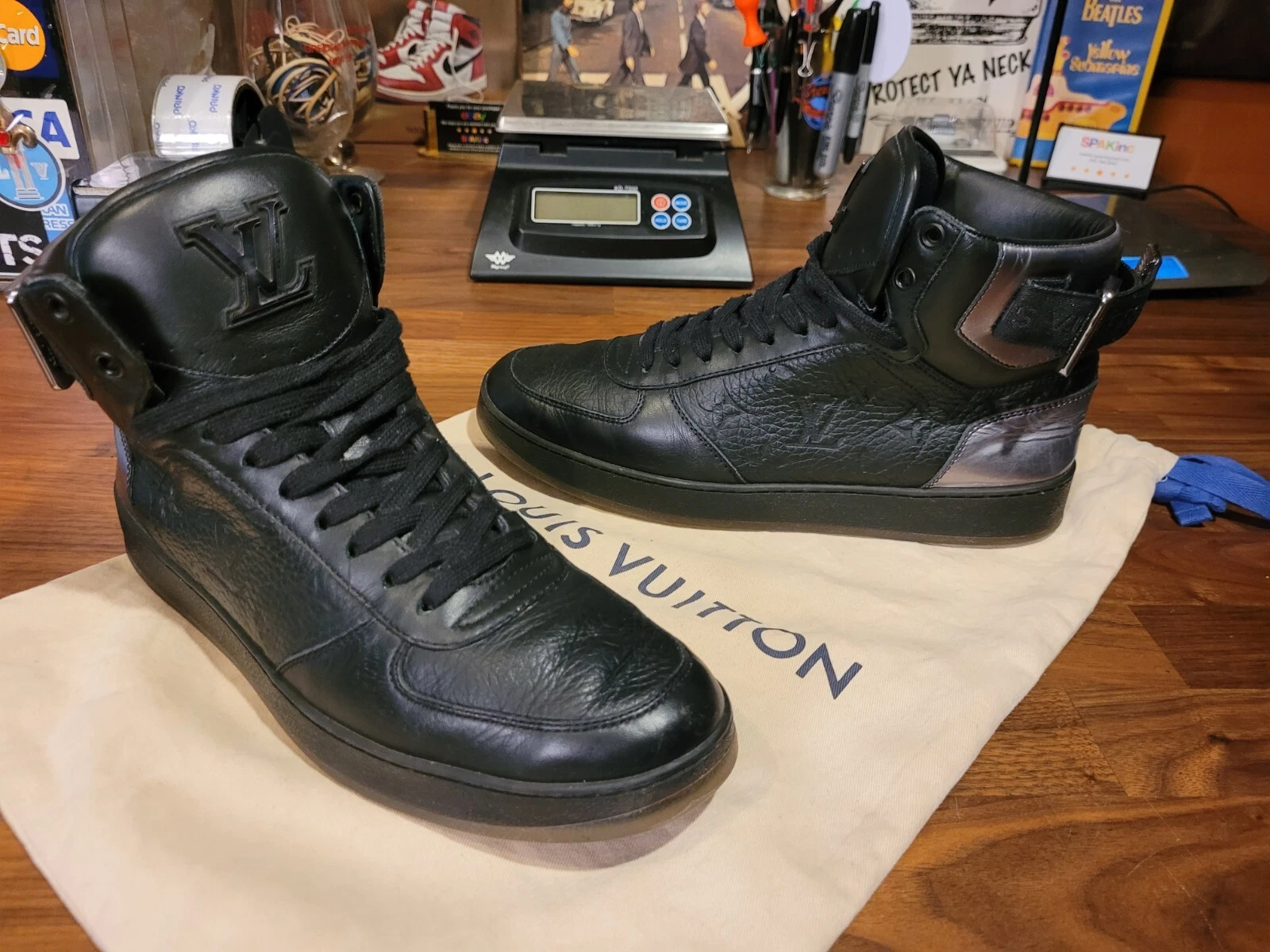 Men's Size 8   8.5 US Rare LOUIS VUITTON Black Rivoli Sneaker Boots 6 Euro NoBox
