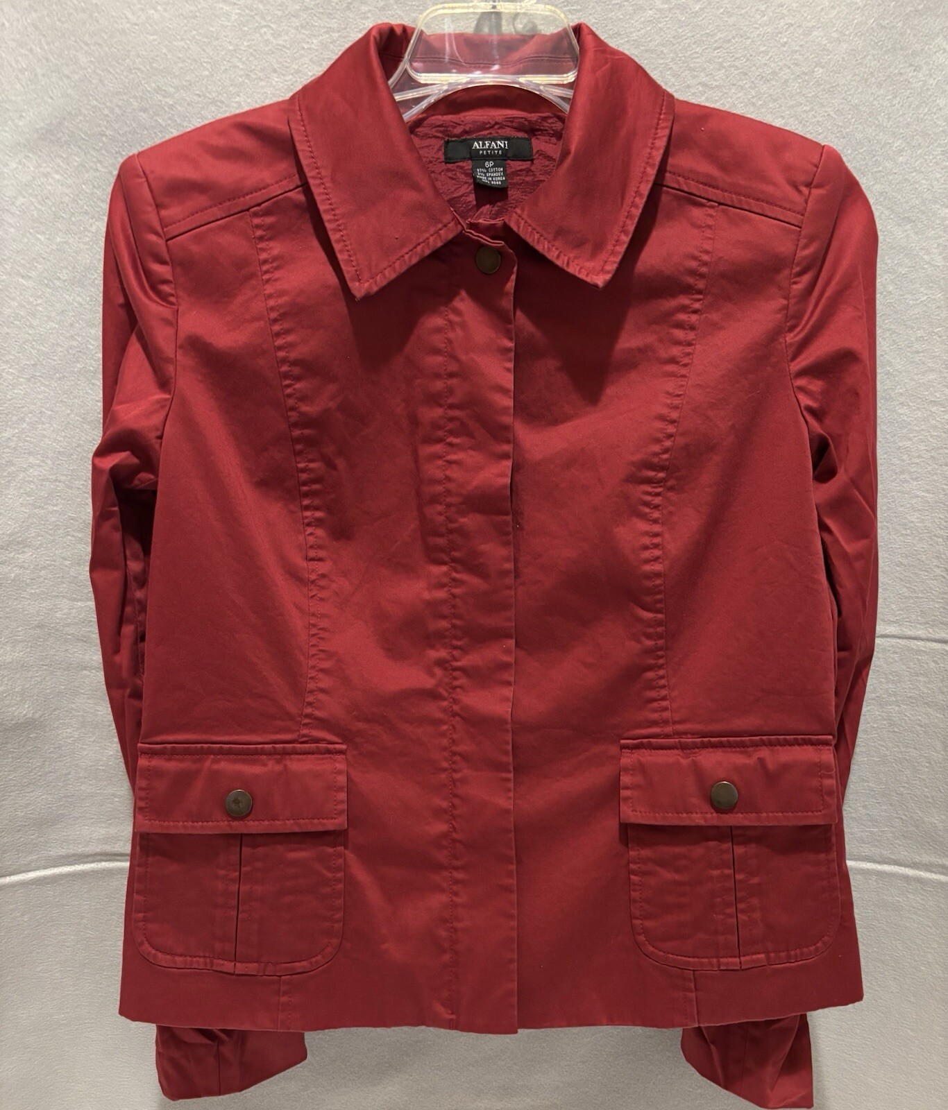 ALFANI Women's burgundy full zip top w/pockets size 6P 34