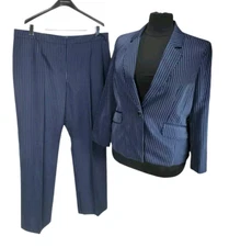 Le Suit Women Career Pant suit Size 18 Blue Pinstriped One Button Blazer 305A