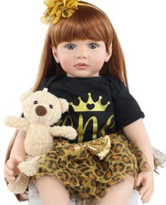 Lifelike 24" Reborn Baby Dolls Soft Cloth Body With Long Hair Poseable Toy Gifts