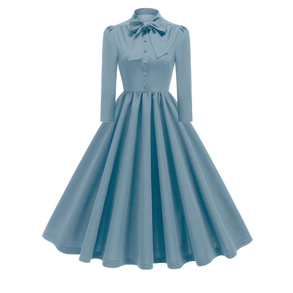 Retro Dress for Women 1950s Dress Solid Dress Jabot Ladies 1950s