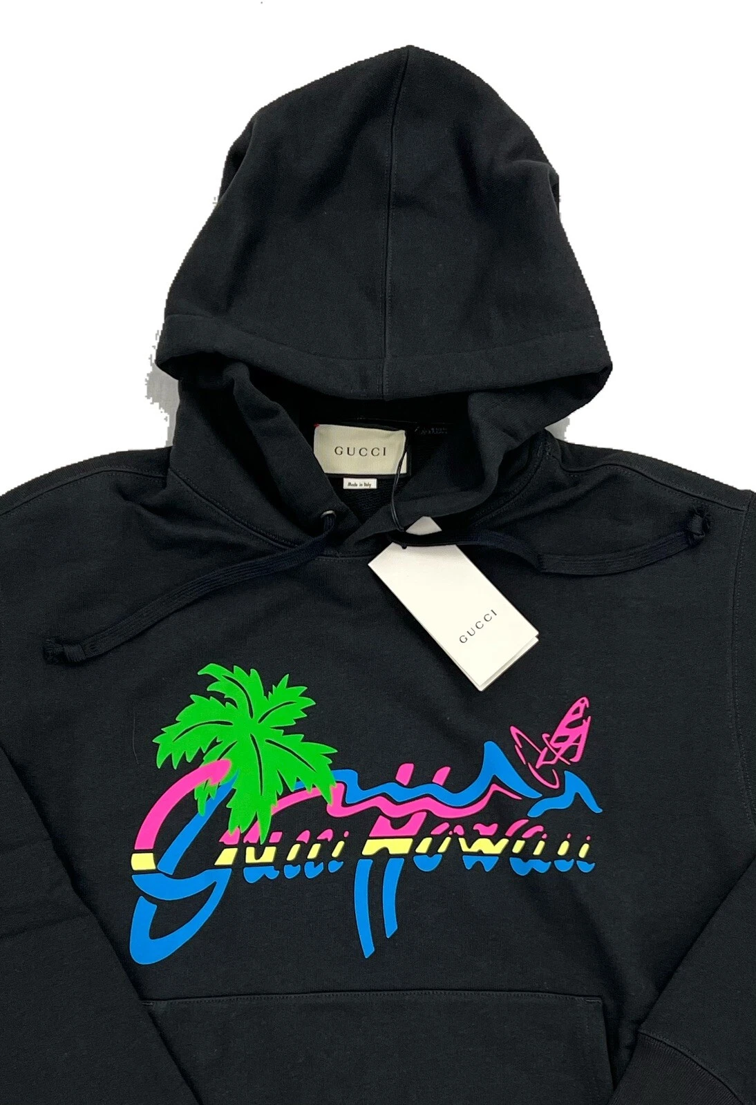Felpa con cappuccio Gucci nera in cotone hawaiano taglia media USA Made in Italy