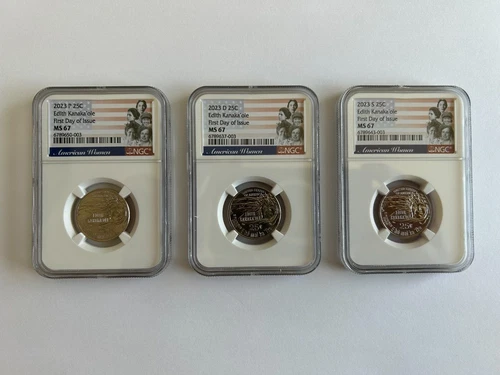 LOT SET 3 * FDOI First Day of Issue 2023 P D S EDITH KANAKA'OLE QUARTER NGC MS67