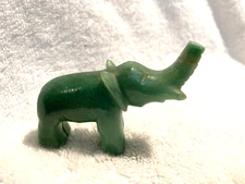 Green Aventurine Hand Carved Elephant Figurine 2 1/4" Tx 2 3/4" x 3/4" Good Luck