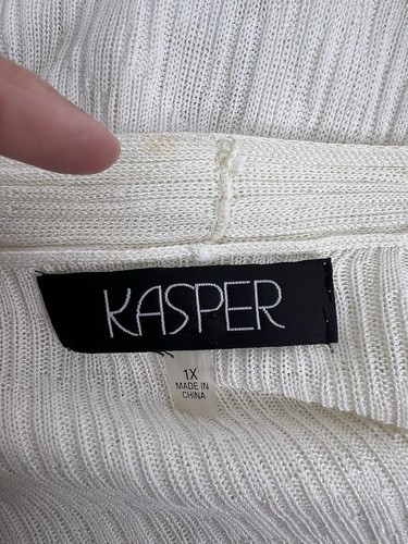 Kasper Open Front Draped Cardigan Top Lightweight White Womens 1X Semi Sheer - Picture 9 of 11