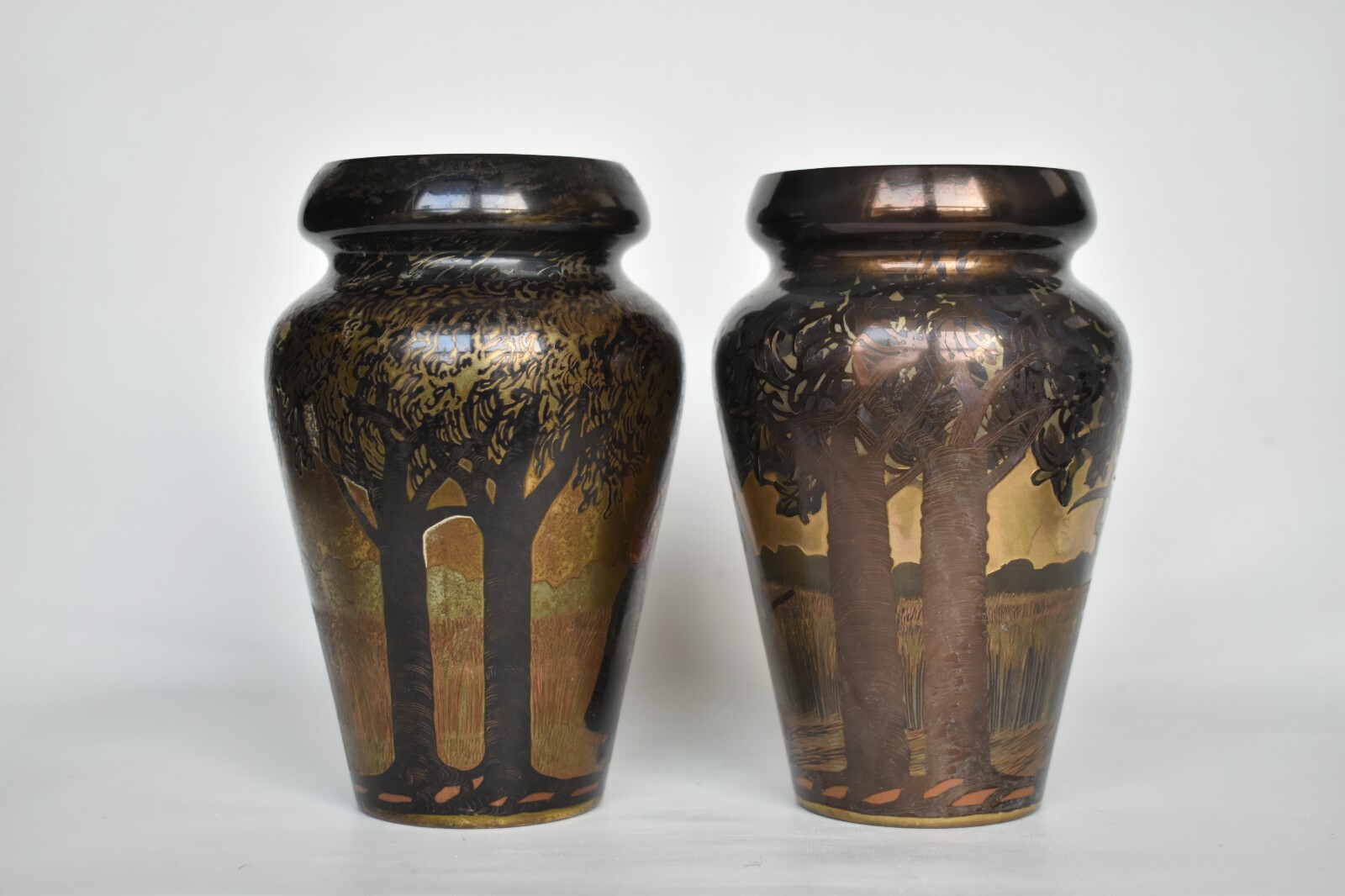 Antique Art Nouveau Swedish Ornamentik Abol Eskilstuna Etched Pair