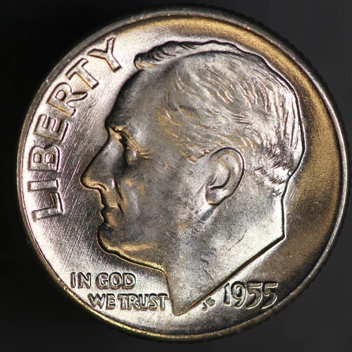 1955 D ROOSEVELT DIME BU FRESH FROM ORIGINAL ROLL-LOT 3083