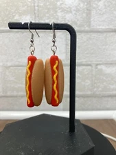 Hot Dog with Mustard Earrings 3D Printed Fun Food Jewelry Unique Handmade Gift