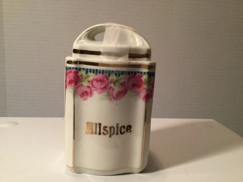 Allspice Spice Jar Canister Germany white with Roses Vintage