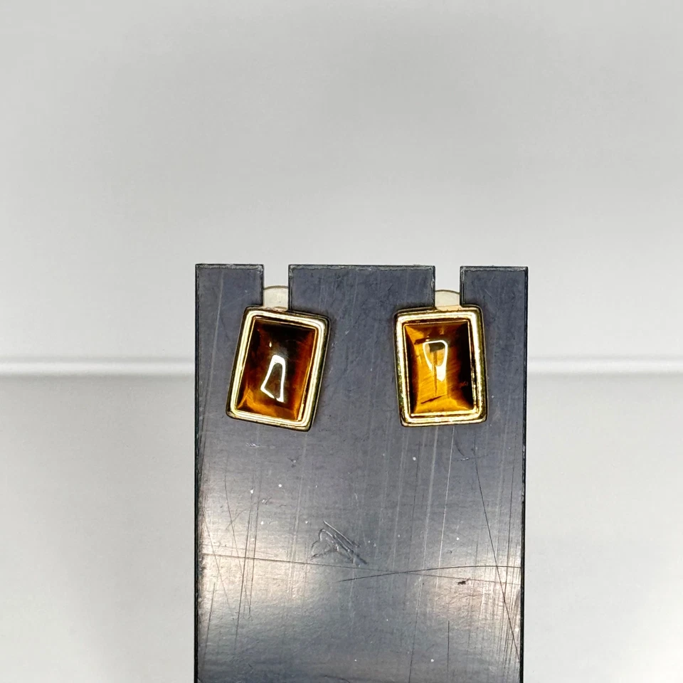 Pendientes Ojo de Tigre Vintage Pierce Rectangular Tono Dorado Foto 4 de 4