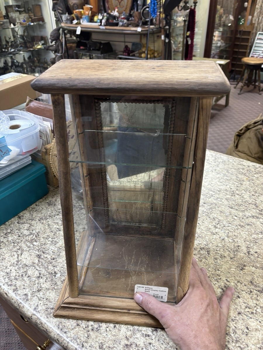 Antique Countertop Display Case Glass shelf 18th C, cabinet oak