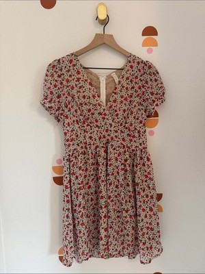 Audrey 3+1 Cream Mini Dress with Red Floral Print N0004