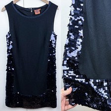 Tory Burch Sequin Wool Blend Sleeveless Sheath Mini Dress Navy Blue Paillettes