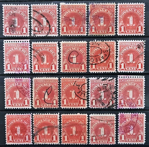US Stamp 1931 1c Postage Due Collection Lot of 20 Scott # J80 Used