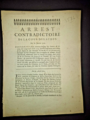 1726 Arrêt Cour des Aides Eau-de-vie Vin Genac Charente Cognac Fraude Fermes