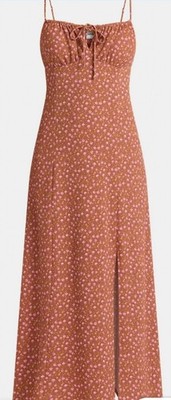 New Maxi Dress with Front Slit Brown W/Pink Flowers Variety of Sizes Sundress
