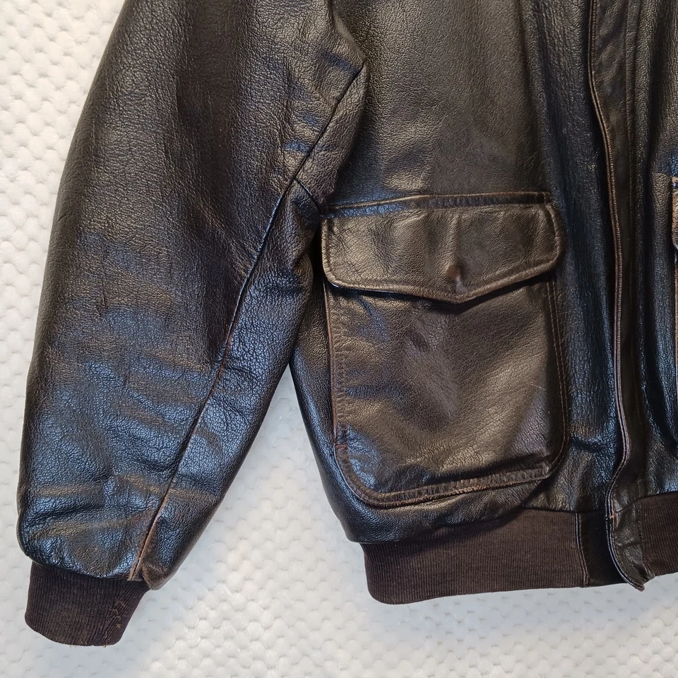 Chaqueta de bombardero vintage LL BEAN piel de cabra A2 para hombre grande marrón abrigo de vuelo Foto 4 de 4