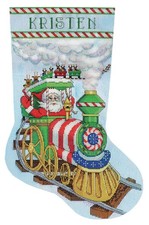 Santa's Train Cross Stitch Stocking Kit, 17" Long 14 Count