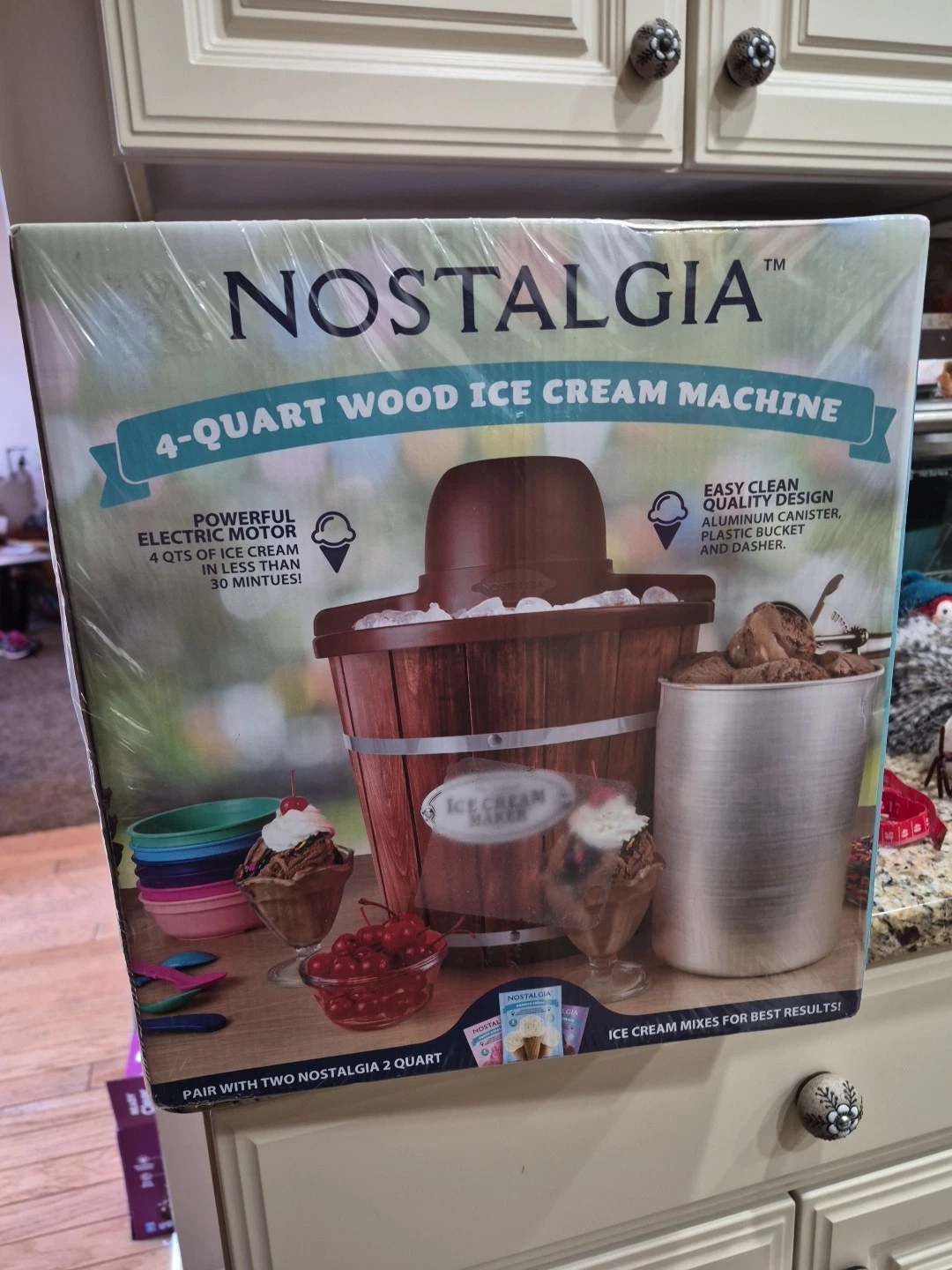 Nostalgia Electric 4-Quart Wood Bucket Ice Cream Maker