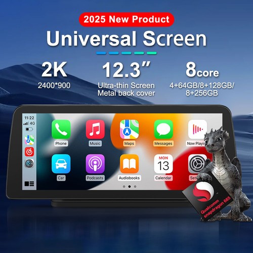 Reproductor de video universal para automóvil de 12,3 pulgadas radio estéreo inalámbrico Carplay Bluetooth DSP GPS - Imagen 1 de 20