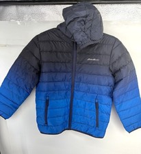 Eddie Bauer Kids Cobalt Blue Black Hooded Puffer Jacket Size M 10/12