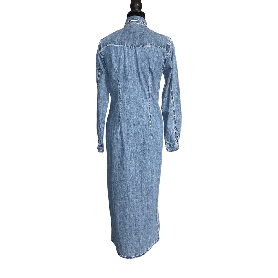 Lauren Jeans Co Ralph Lauren Petite Denim Maxi Shirt Dress Pearl Snap Vintage - Image 2 of 4