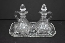 Vintage Glass Cruet Set with Stoppers and Tray  (CU319) chalice co