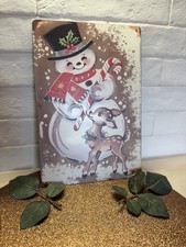Vintage Style Christmas Metal Sign  Snowman  Reindeer 8x12  BRAND NEW