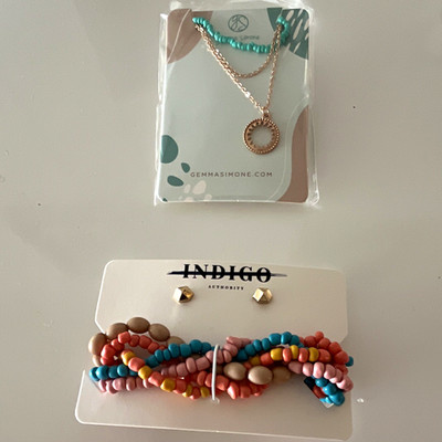 Indigo & Gemma Simone Multicolor Bracelet, Stud Earrings & Necklace Lot (3pc)