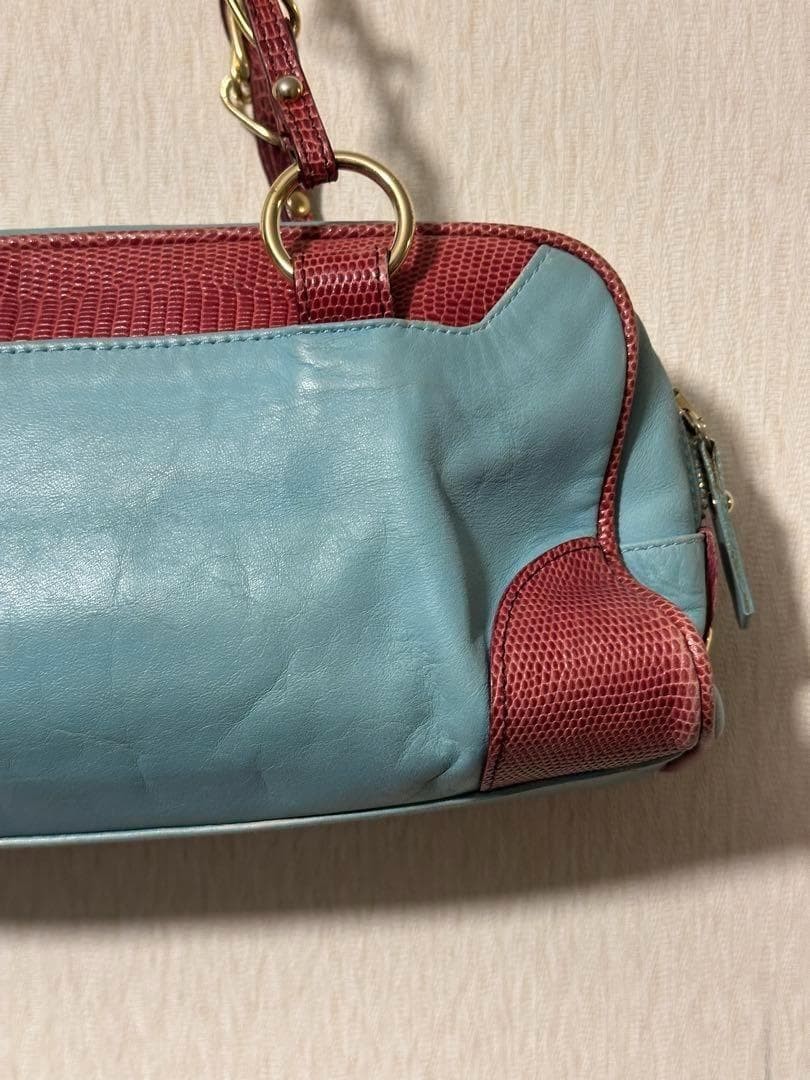 Dolce&Gabbana 00s Logo One Shoulder Bag Leather Blue Red Chain Strap Y2K Vintage image 8