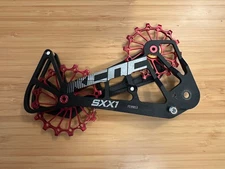 KCNC SXX1 Oversized Rear Derailleur Pulley Wheels + Cage for SRAM Eagle (Red)