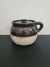 Vintage Stoneware Pottery Jug Crock Bean Pot with Lid and Handle