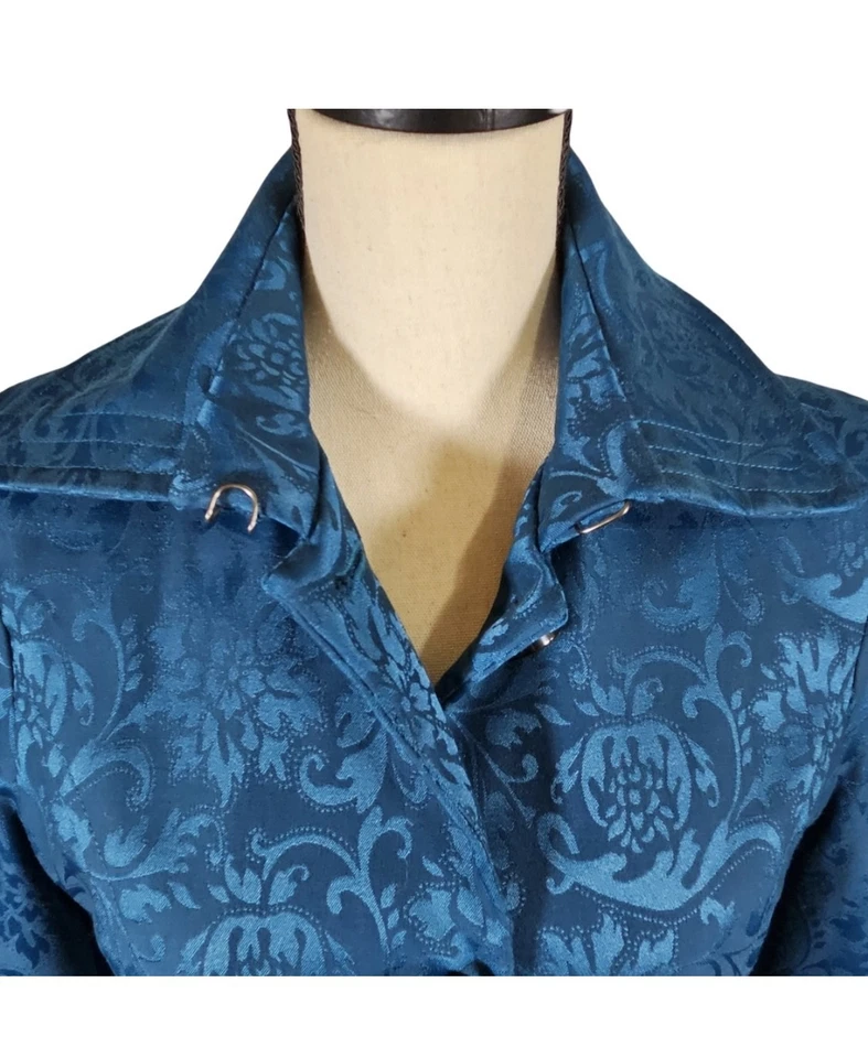 Georgiou Studio Teal Jacquard Trench Coat, Size 4 - Image 2 of 4